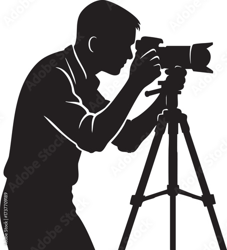 Photographer with tripod silhouette vector