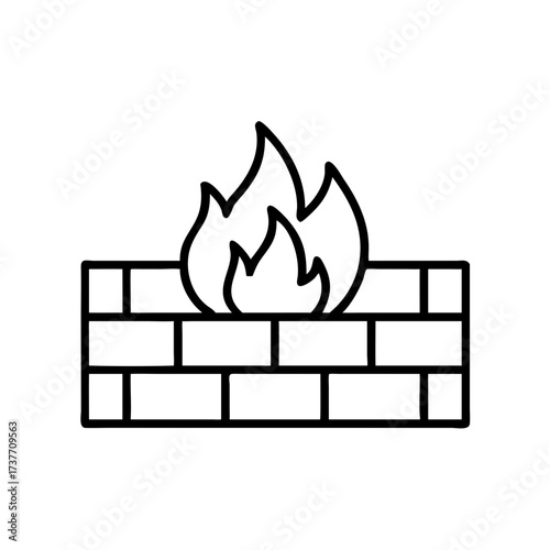 Fire wall graphic icon with flames and brick design  
