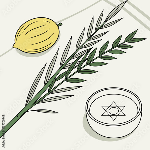 Sukkot symbol with etrog, lulav, and cup