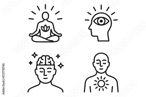 Spiritual Enlightenment Icons — Meditation, Third Eye, Mindfulness, Inner Energy