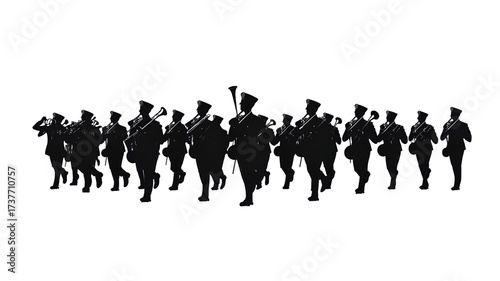 Silhouette of a marching band on a transparent background