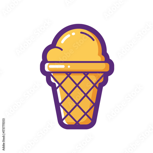 Ice cream cone icon in yellow and purple cartoon style