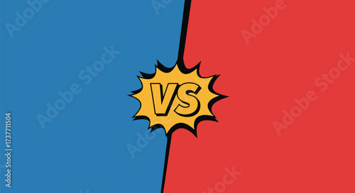Bold versus symbol dividing blue and red contrasting backgrounds, representing competition and opposition