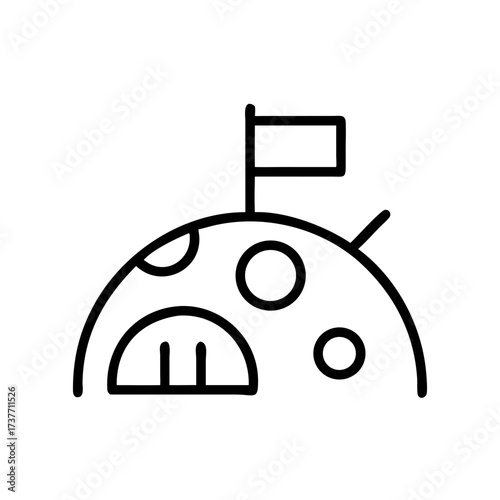 Illustration of a lunar base with a flag and crater details  
