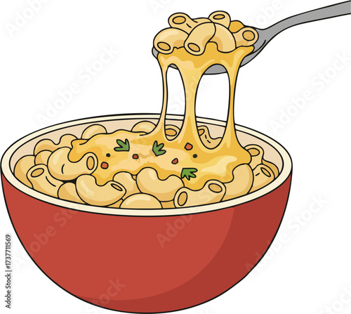 Cheesy Macaroni in Bowl Vector – Stretching Mac and Cheese
