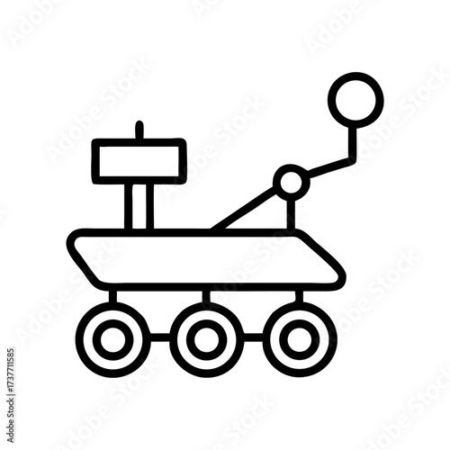 Mars rover graphic illustration in simple line art style  