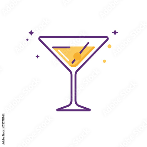 Cocktail glass with yellow drink and garnish on white background  
