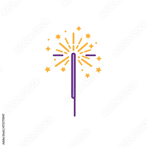 Sparkler with colorful sparks and stars in minimalist style  