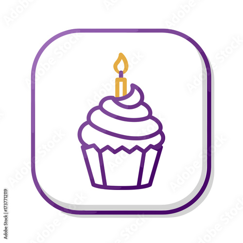 Cupcake with candle in minimal design and purple accents  