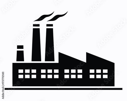 Industrial Factory Silhouette Symbolic of Environmental Pollution and the Burning of Fossil Fuels, Illustrating the Impact on Climate Change