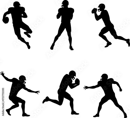 American Football Players Action Silhouette Set
