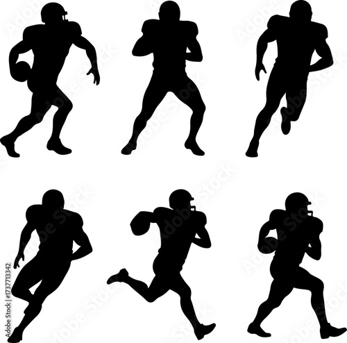 American Football Players Action Silhouette Set