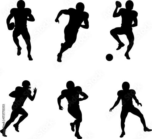 American Football Players Action Silhouette Set