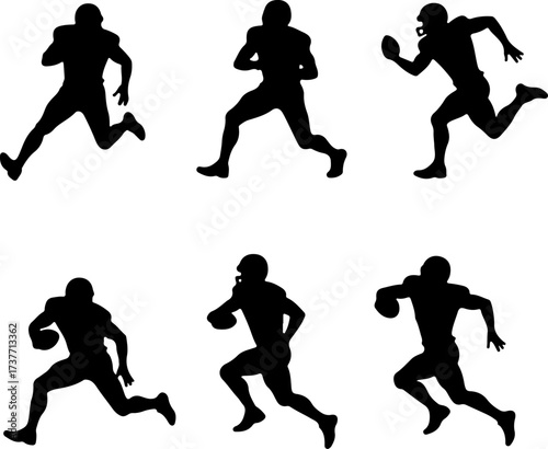 American Football Players Action Silhouette Set