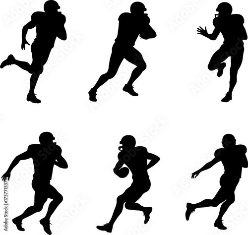American Football Players Action Silhouette Set