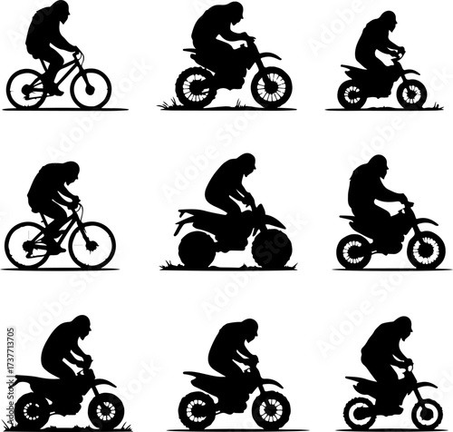 Bigfoot Riding a Bicycle Silhouette Set