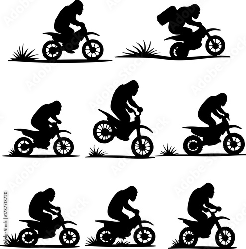 Bigfoot Riding a Bicycle Silhouette Set
