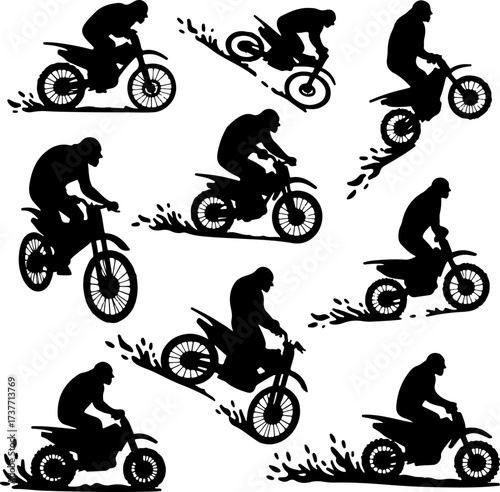 Bigfoot Riding a Bicycle Silhouette Set