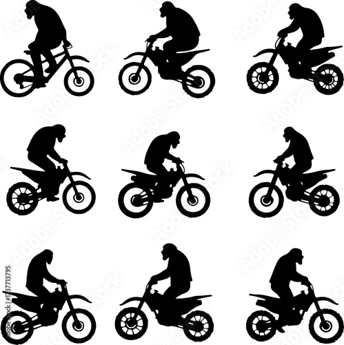 Bigfoot Riding a Bicycle Silhouette Set