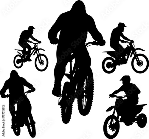 Bigfoot Riding a Bicycle Silhouette Set
