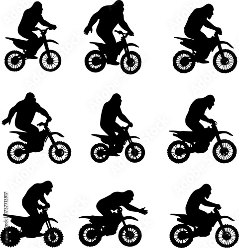 Bigfoot Riding a Bicycle Silhouette Set