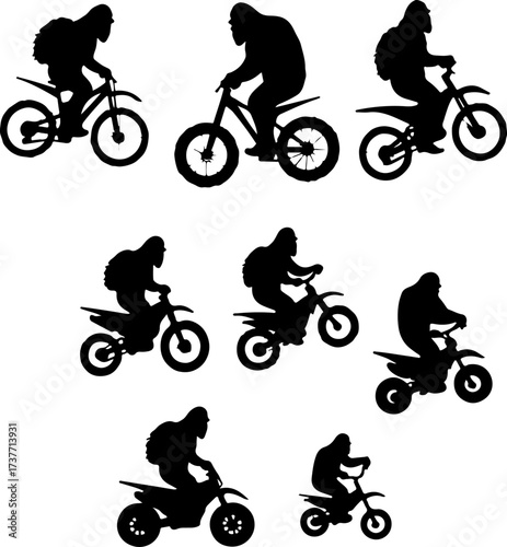 Bigfoot Riding a Bicycle Silhouette Set