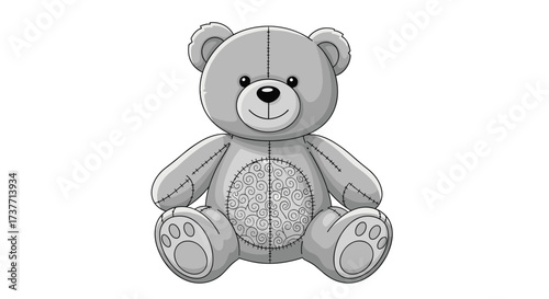 A cute grey teddy bear sitting peacefully waiting for a hug.