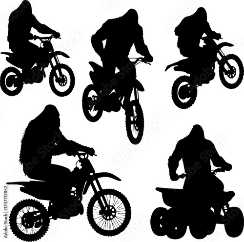 Bigfoot Riding a Bicycle Silhouette Set