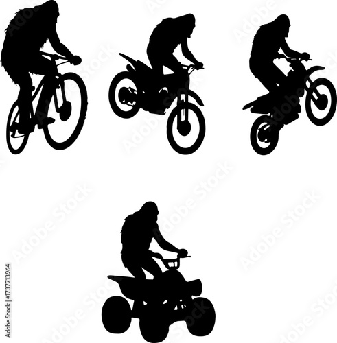 Bigfoot Riding a Bicycle Silhouette Set