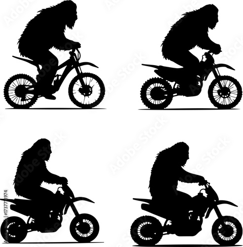 Bigfoot Riding a Bicycle Silhouette Set