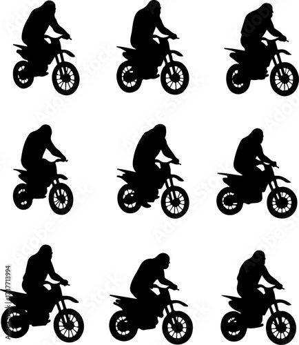 Bigfoot Riding a Bicycle Silhouette Set