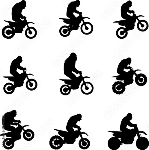 Bigfoot Riding a Bicycle Silhouette Set
