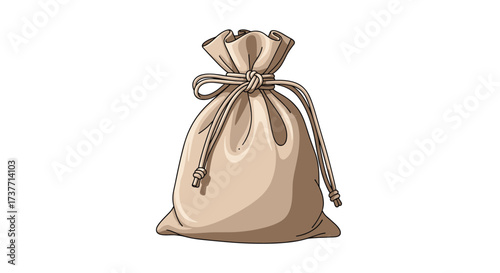 A beige drawstring pouch filled with mystery items for a surprise.