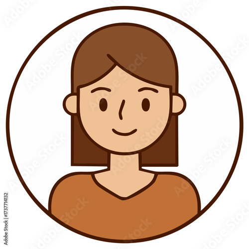Approachable young woman avatar smiling face in a clean circular frame flat vector illustration