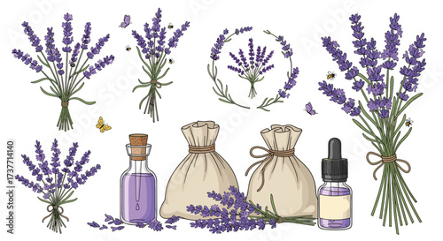 Beautiful lavender flowers and products for relaxation and aromatherapy.