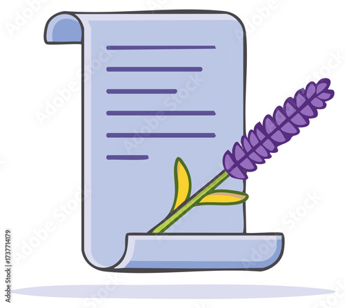 A scroll with lavender flowers symbolizing nature and creativity