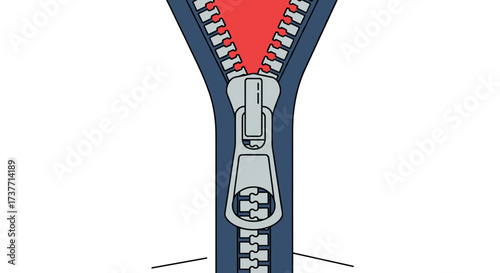 Close-up illustration of a zipper in an open position