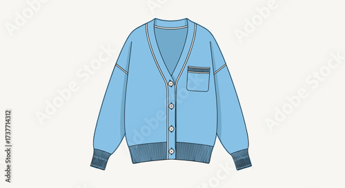 Close-up illustration of a cozy blue cardigan with buttons and pocket