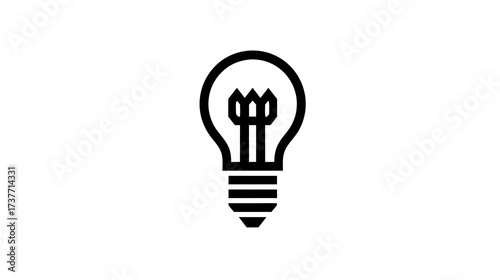 Creative lightbulb icon, symbol of brilliant ideas, innovation, solution, invention, and electrical energy. Simple outline graphic.