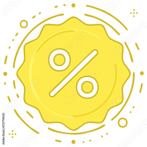 Simple flat illustration of a yellow discount sticker with percent symbol