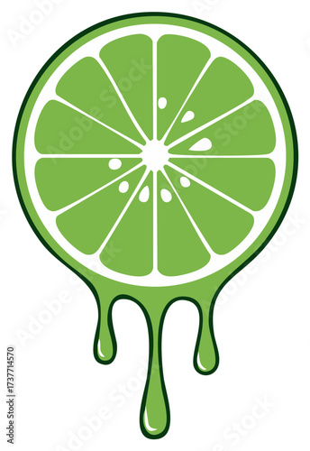 Fresh lime wedge dripping juice illustration vector isolated for drinks or dessert ingredients.