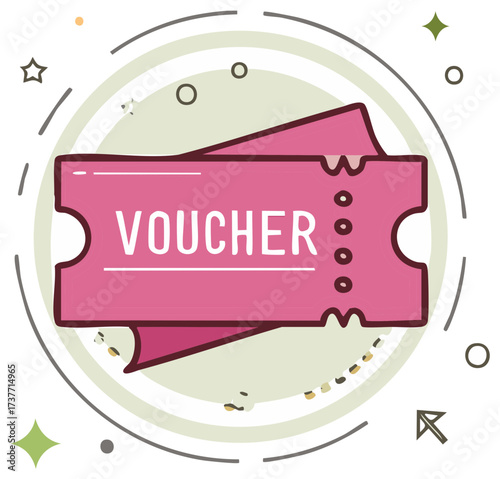Pink Voucher with White Text on Background with Circle and Stars