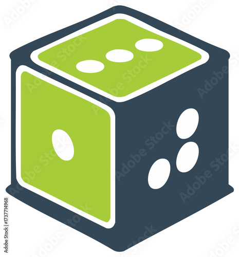 Green and Blue Die with One Three and One Pips Game of Chance Icon