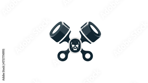 Stylized Pistons and Skull Graphic Design: Automotive Engine Symbol for Power, Speed, and Mechanic Themes