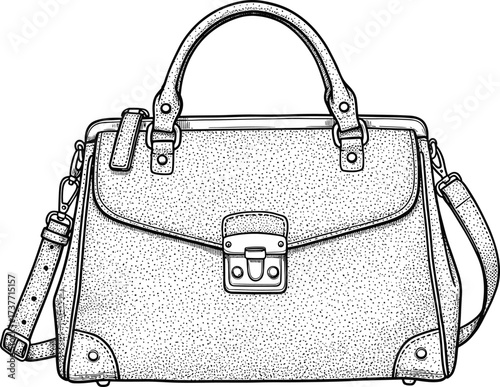 Elegant leather handbag, stylish purse with shoulder strap, classic women’s fashion accessory, luxury design, vintage texture, detailed illustration, vector