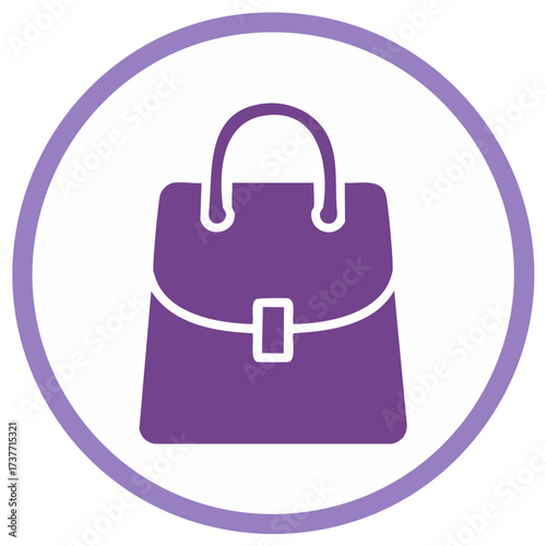 Purplish-toned handbag icon inside circle, simple design, graphic style.