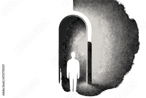 Man Standing in Archway of Light and Shadow