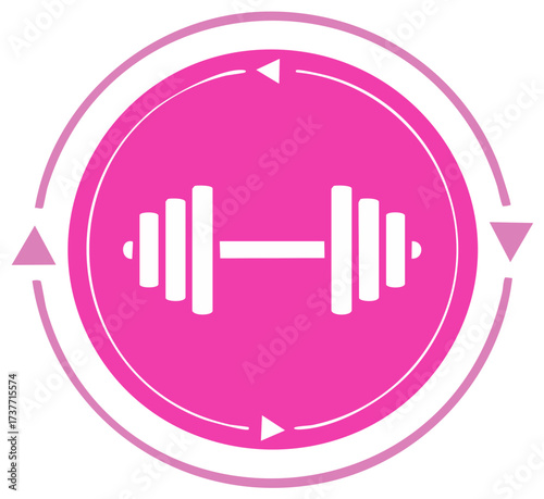 Fitness and Workout Gym Icon with Weights inside a Pink Circle Design