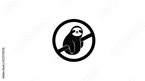 No sloth allowed icon, slow zone prohibited symbol, funny warning graphic, animal restriction sign, black and white illustration
