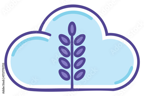 Wheat Stalk in Cloud Icon for Agriculture Technology and Smart Farming